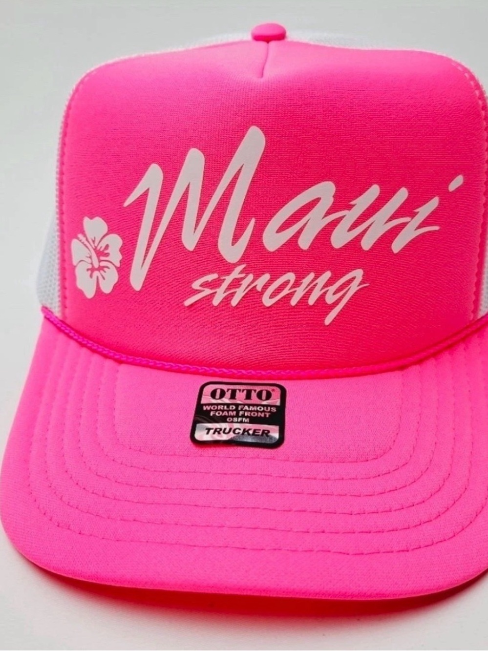 Maui Hat Cap Foam Otto Trucker Style Mesh Snapback Pink & White